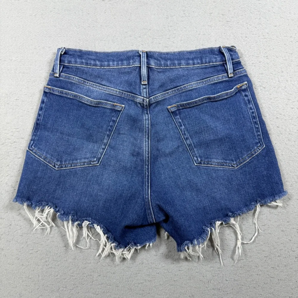 Frame Denim Le Brigette Raw Edge Shorts Long Water Blue Frayed Hem Womens 27